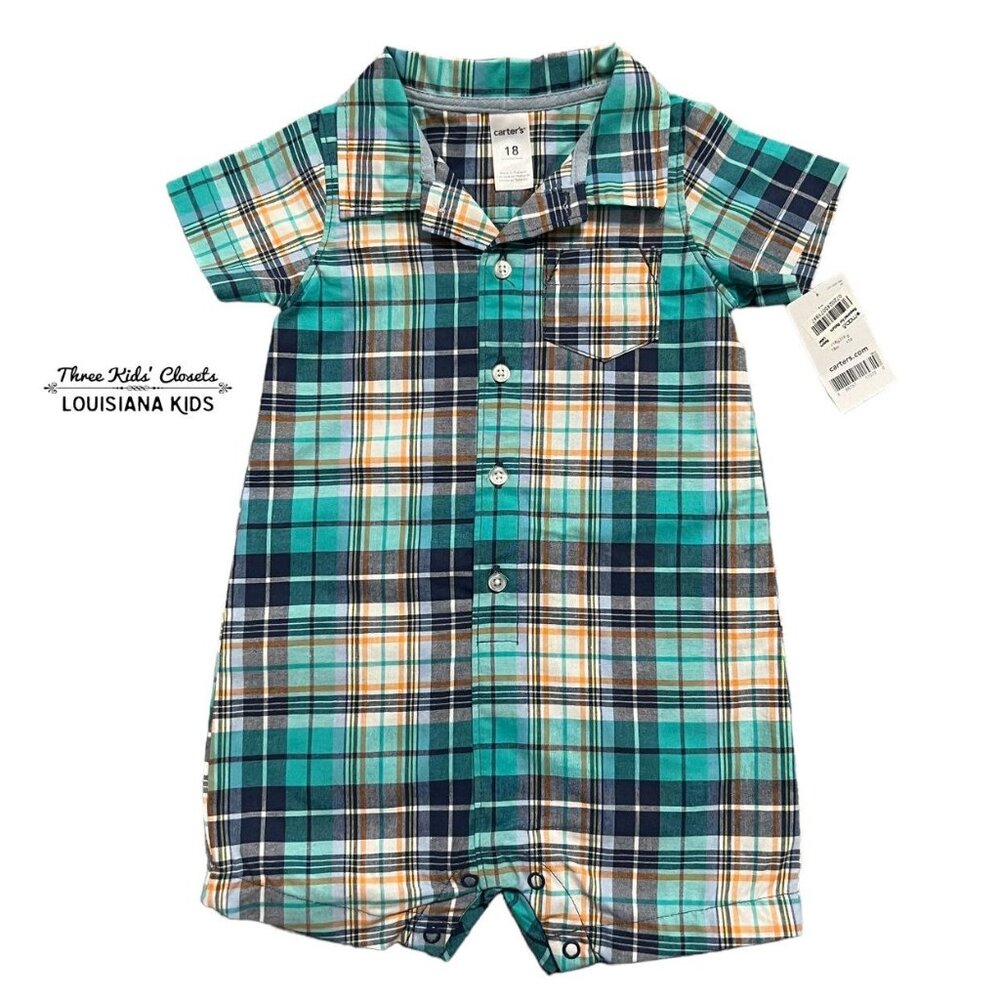 NEW Carter's 18m Plaid Button Down Romper